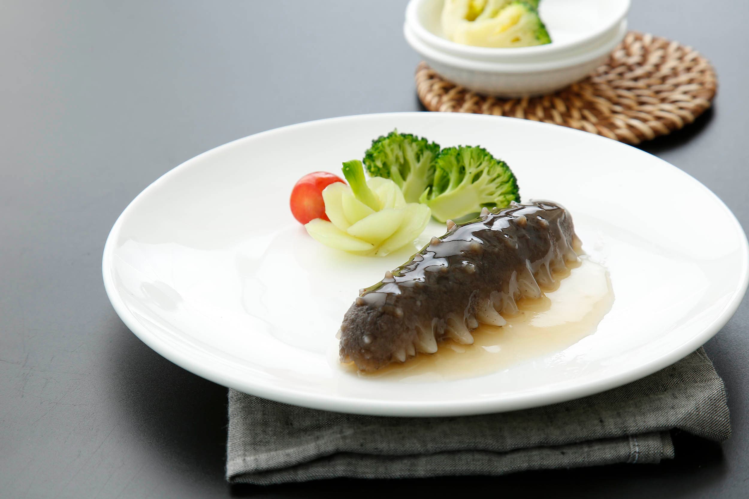 Braised Japanese spiky sea cucumber in abalone sauce