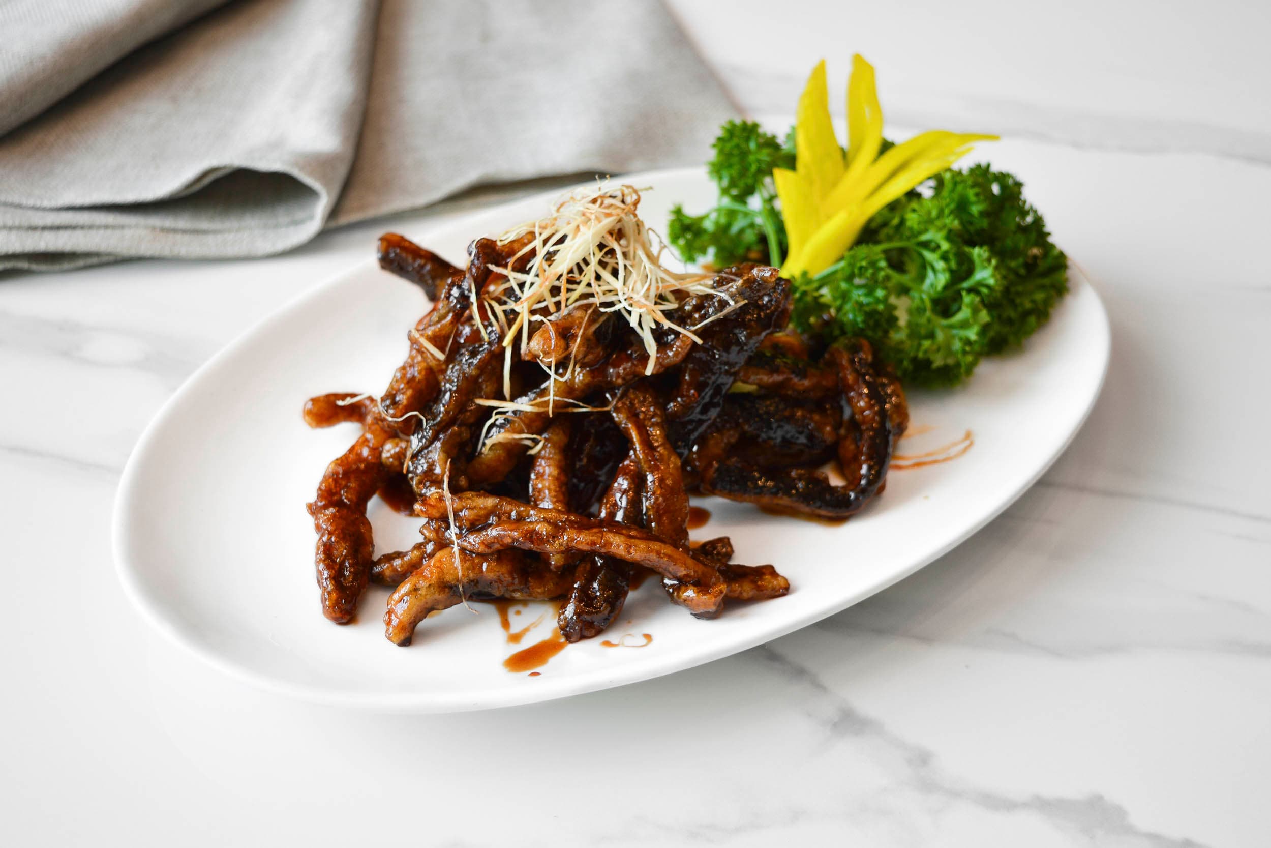 Crispy eel in balsamic vinegar sauce