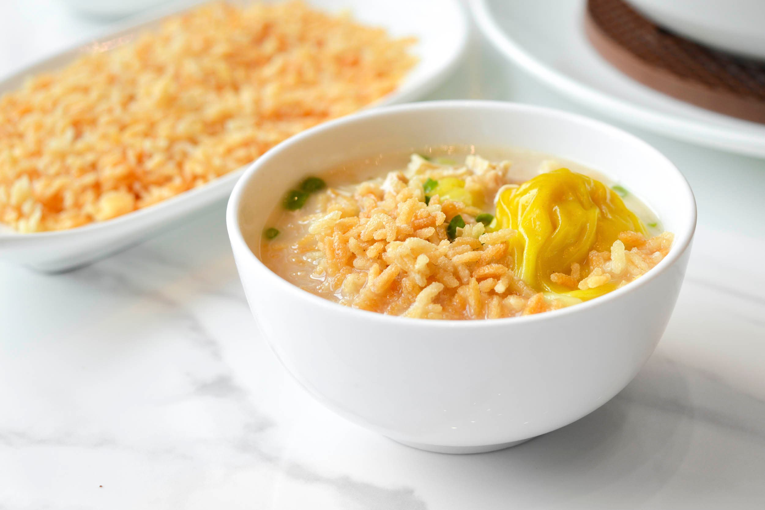 Shrimp wonton soup with crispy rice